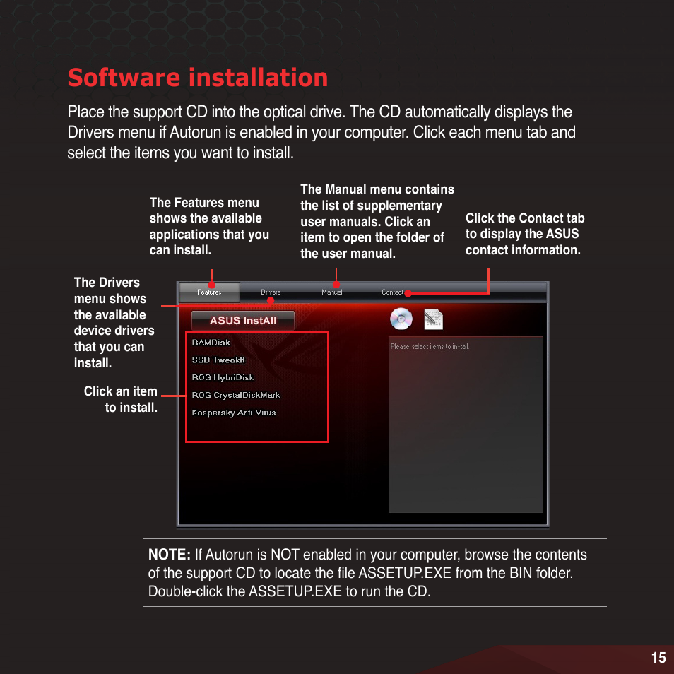 Software installation | Asus RAIDR Express PCIe SSD User Manual | Page 15 / 24