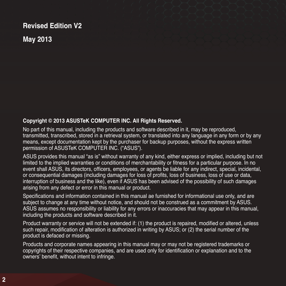 Revised edition v may 013 | Asus RAIDR Express PCIe SSD User Manual | Page 2 / 24
