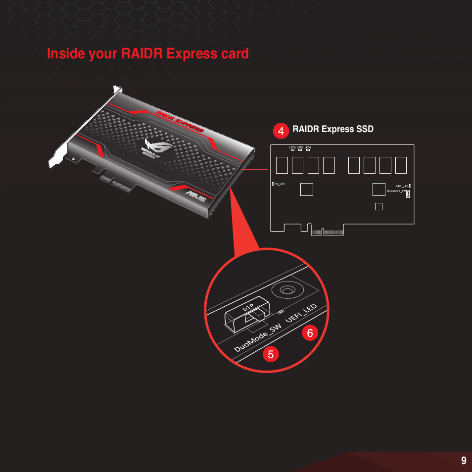 Inside your raidr express card | Asus RAIDR Express PCIe SSD User Manual | Page 9 / 24