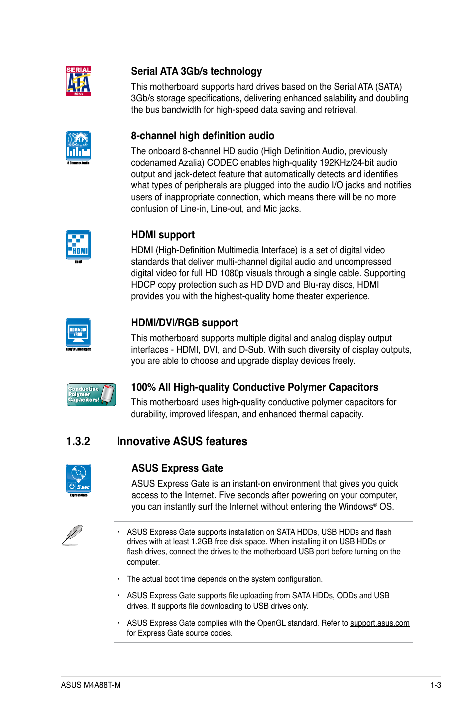 2 innovative asus features, Innovative asus features -3 | Asus M4A88T-M/USB3 User Manual | Page 15 / 70