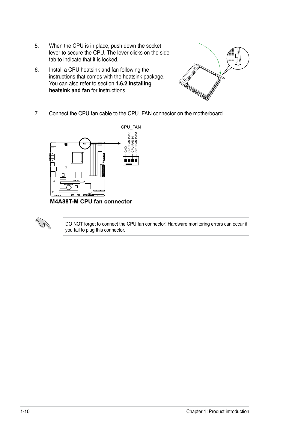 M4a88t-m cpu fan connector | Asus M4A88T-M/USB3 User Manual | Page 22 / 70