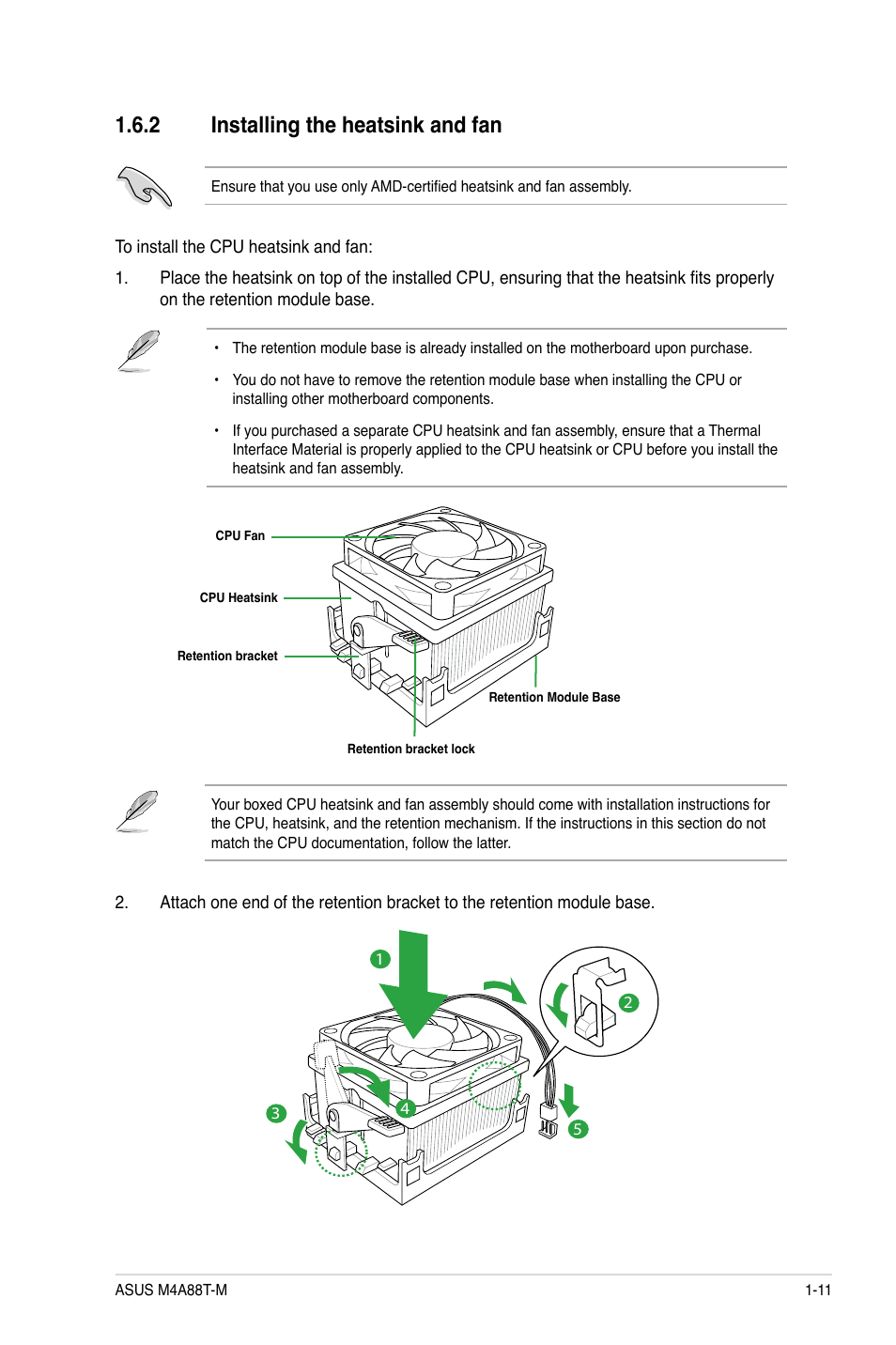 2 installing the heatsink and fan, Installing the heatsink and fan -11 | Asus M4A88T-M/USB3 User Manual | Page 23 / 70