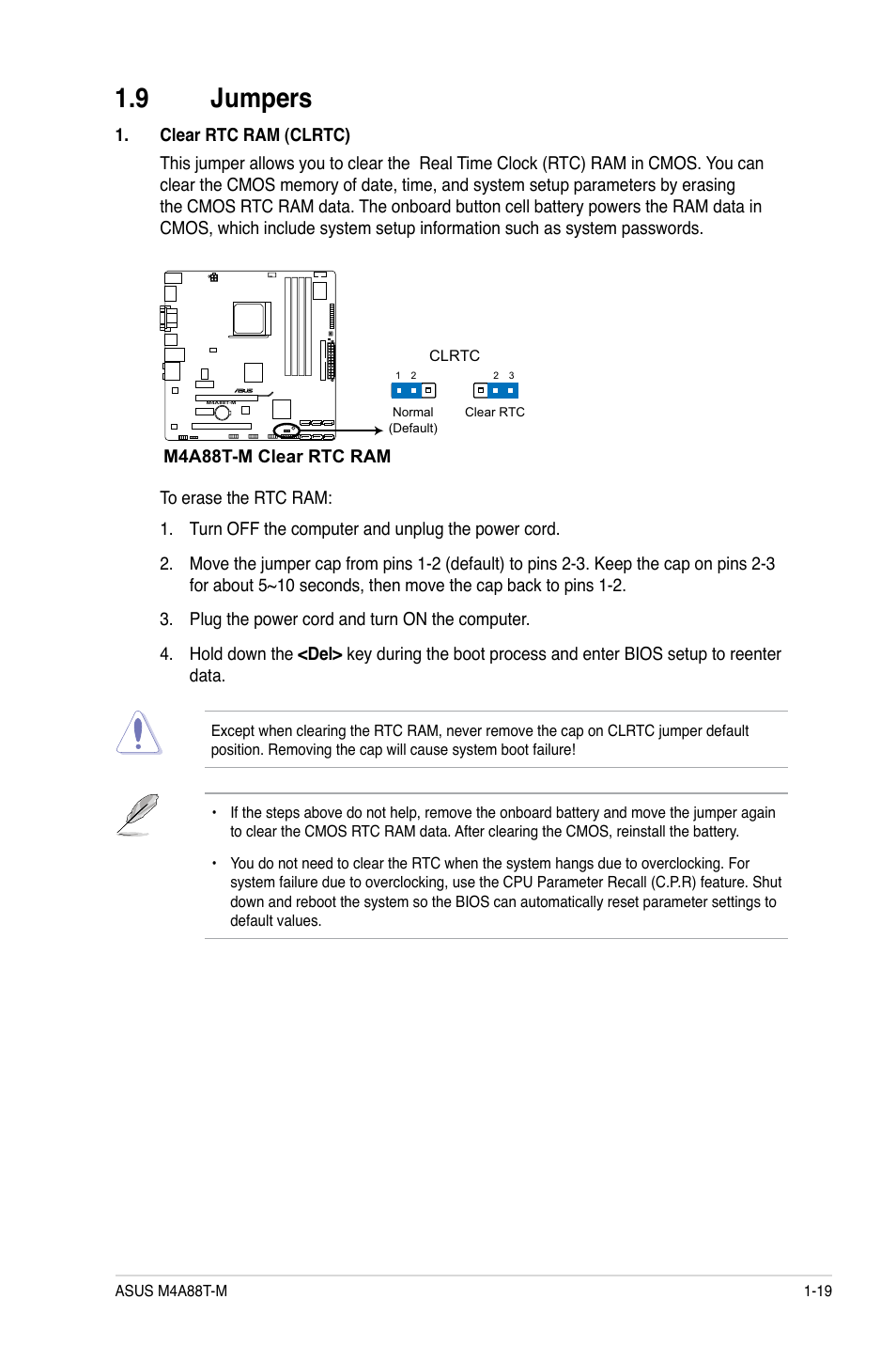 9 jumpers, Jumpers -19 | Asus M4A88T-M/USB3 User Manual | Page 31 / 70