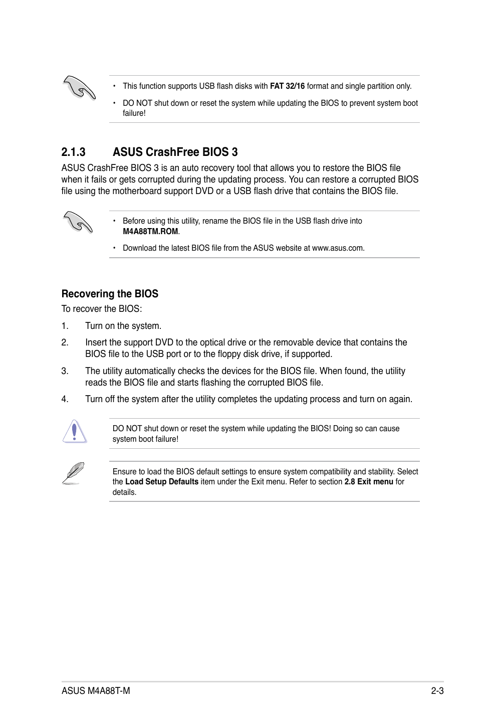 3 asus crashfree bios 3, Asus crashfree bios 3 -3 | Asus M4A88T-M/USB3 User Manual | Page 47 / 70