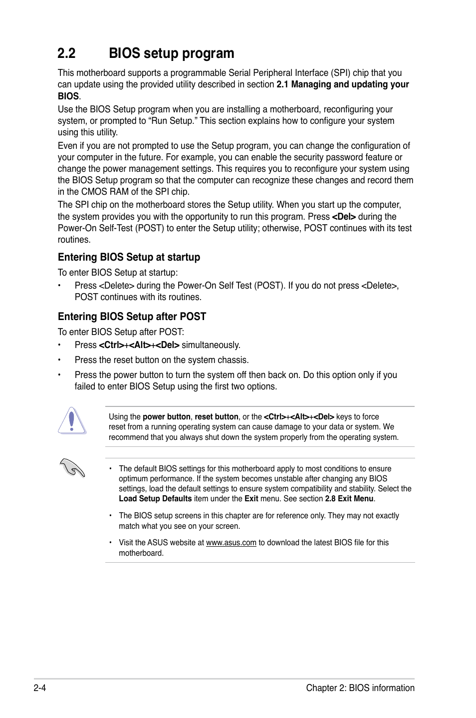 2 bios setup program, Bios setup program -4 | Asus M4A88T-M/USB3 User Manual | Page 48 / 70