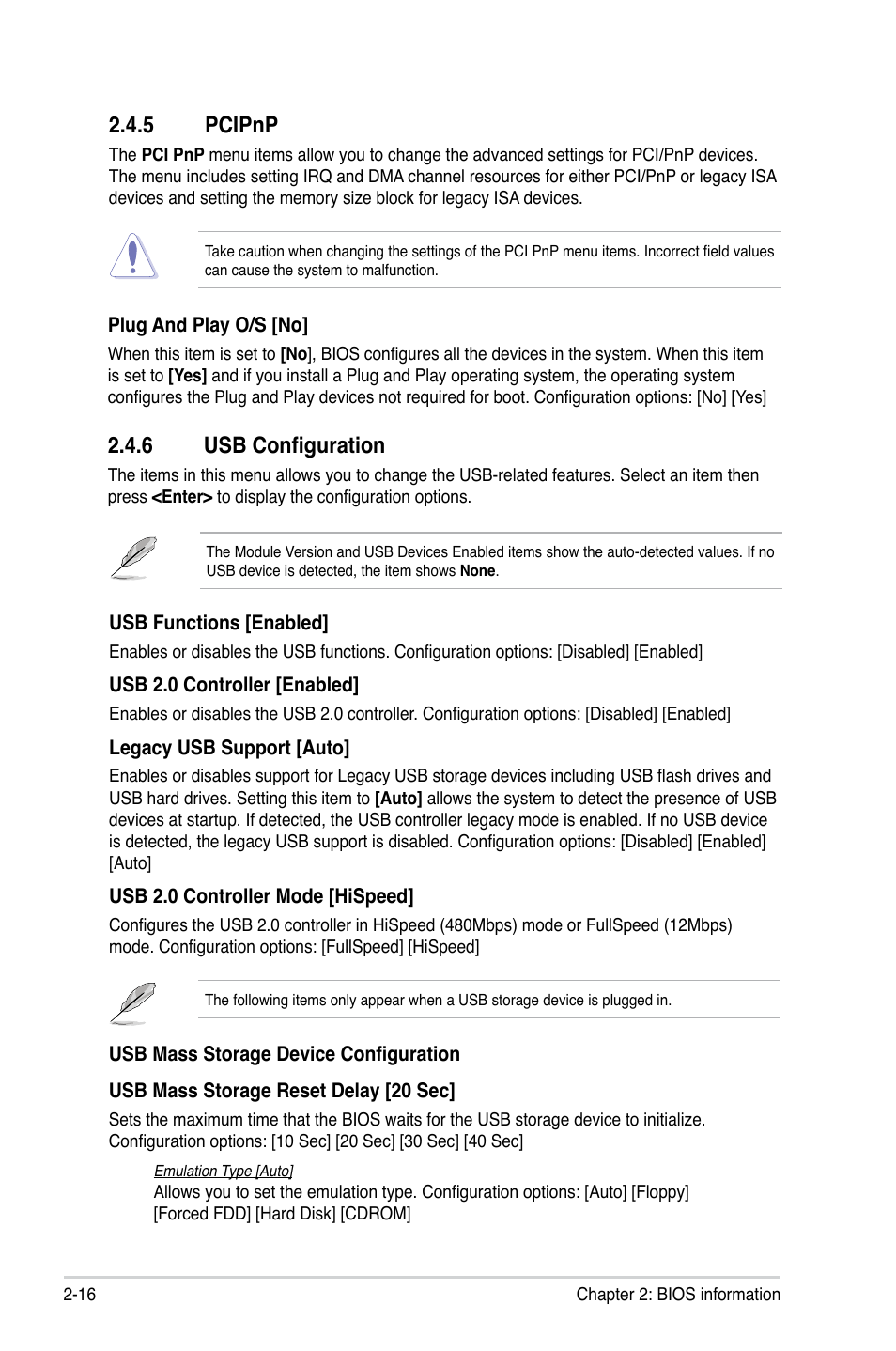 5 pcipnp, 6 usb configuration, Pcipnp -16 | Usb configuration -16 | Asus M4A88T-M/USB3 User Manual | Page 60 / 70