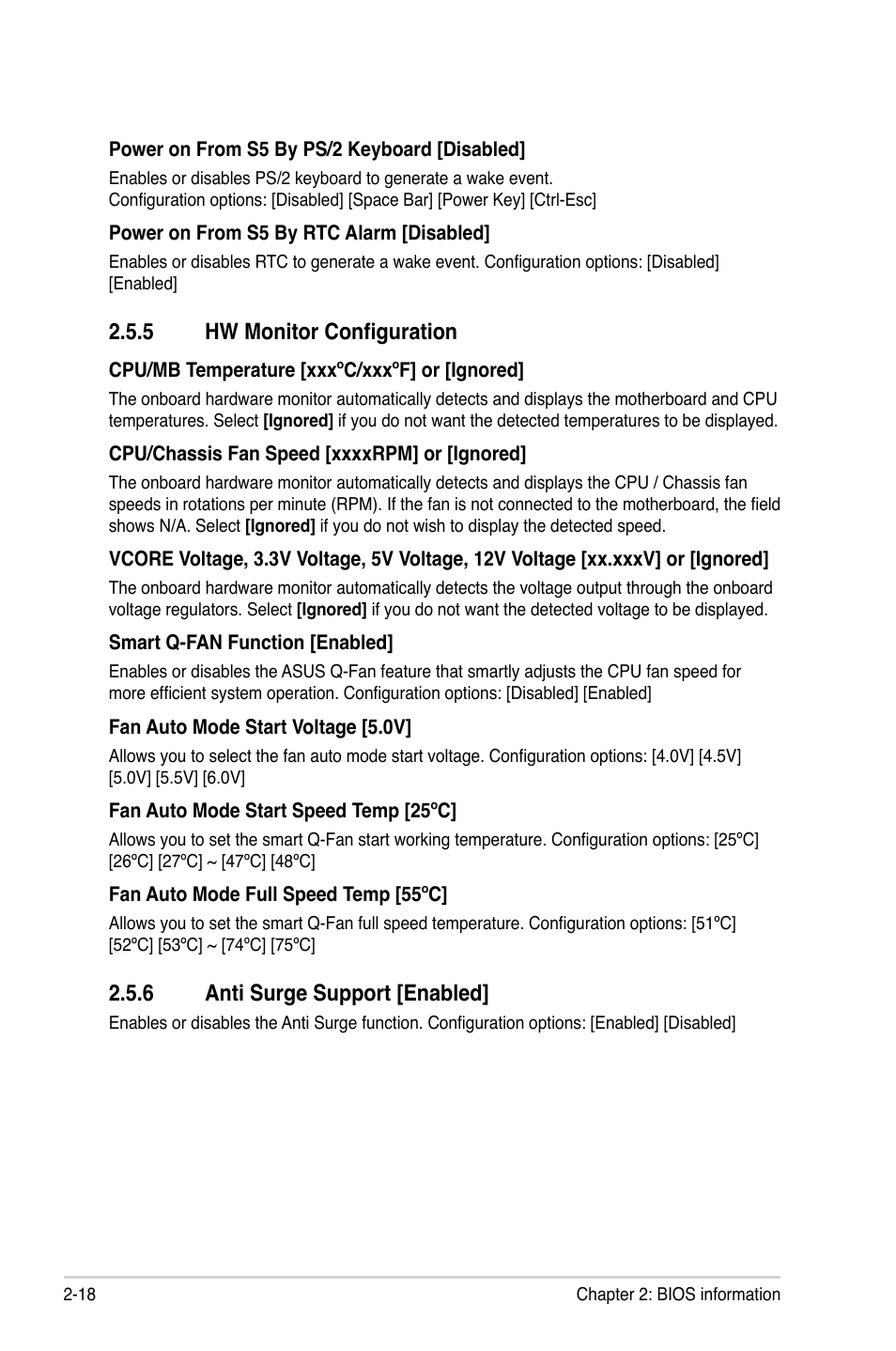 5 hw monitor configuration, 6 anti surge support, Hw monitor configuration -18 | Anti surge support -18, 6 anti surge support [enabled | Asus M4A88T-M/USB3 User Manual | Page 62 / 70