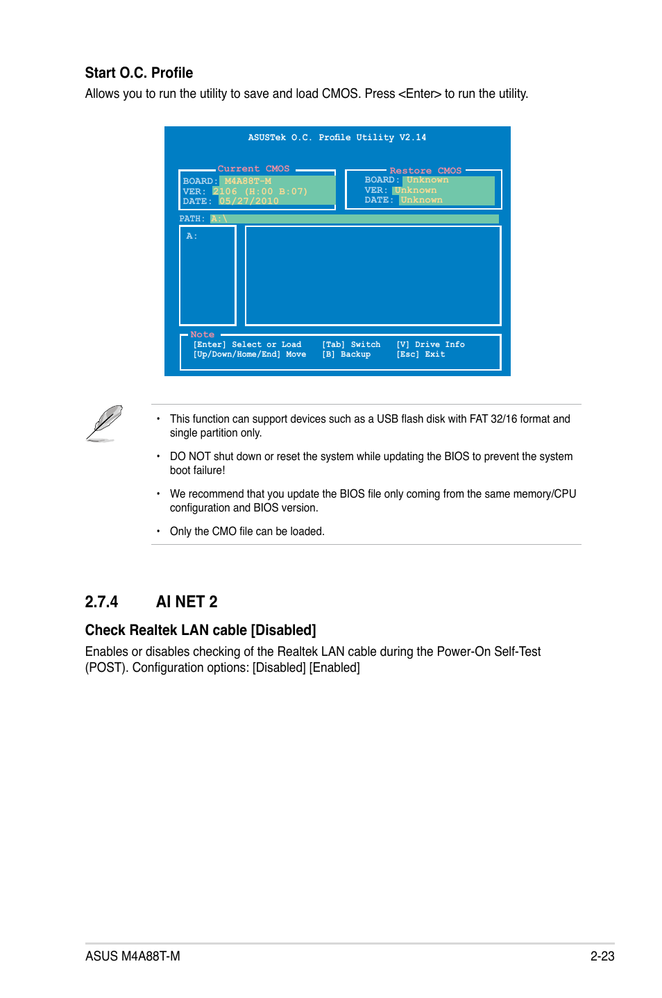 4 ai net 2, Ai net 2 -23, Check realtek lan cable [disabled | Start o.c. profile | Asus M4A88T-M/USB3 User Manual | Page 67 / 70