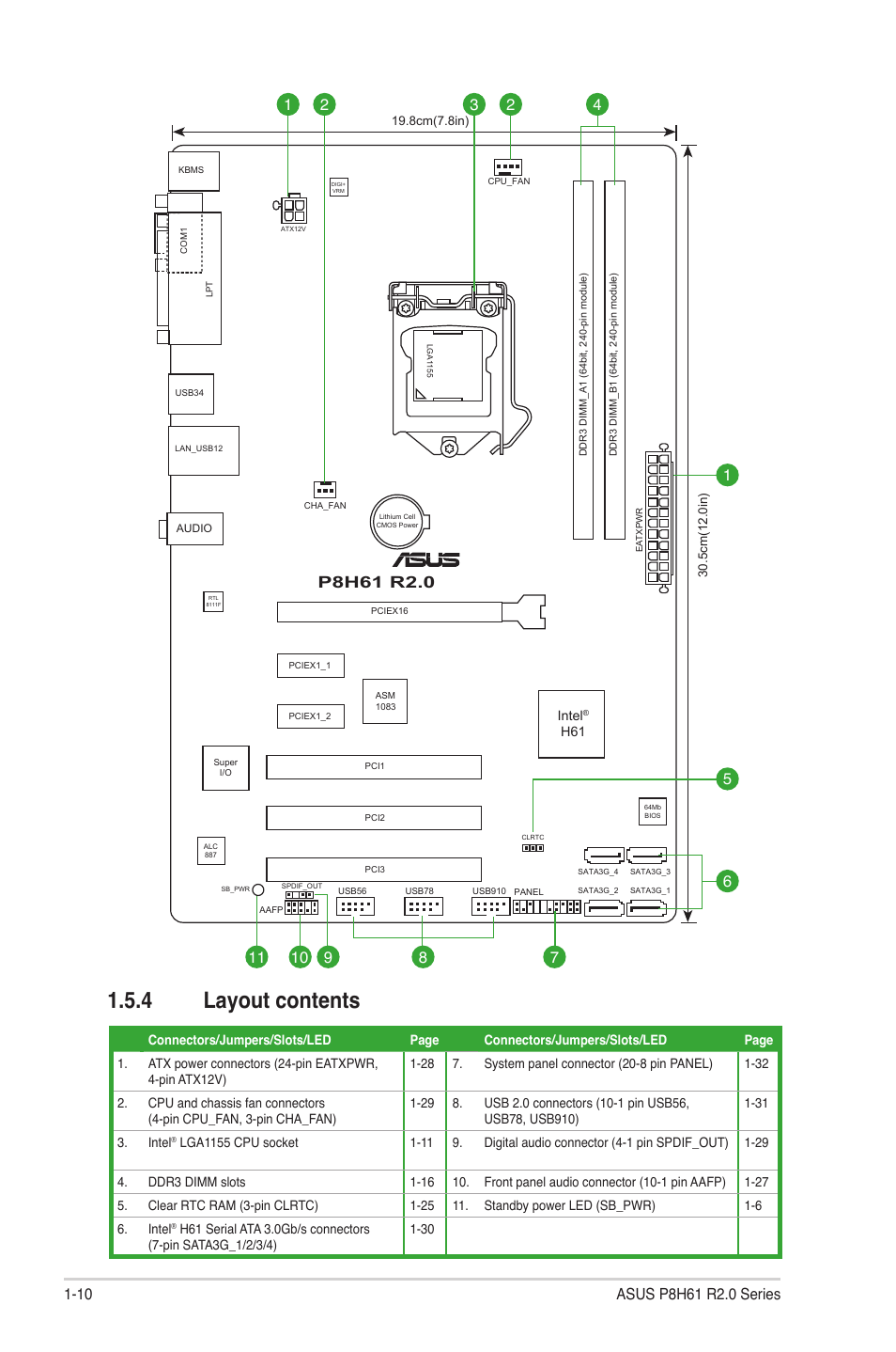 4 layout contents, Layout contents -10 | Asus P8H61/USB3 R2.0 User Manual | Page 20 / 78