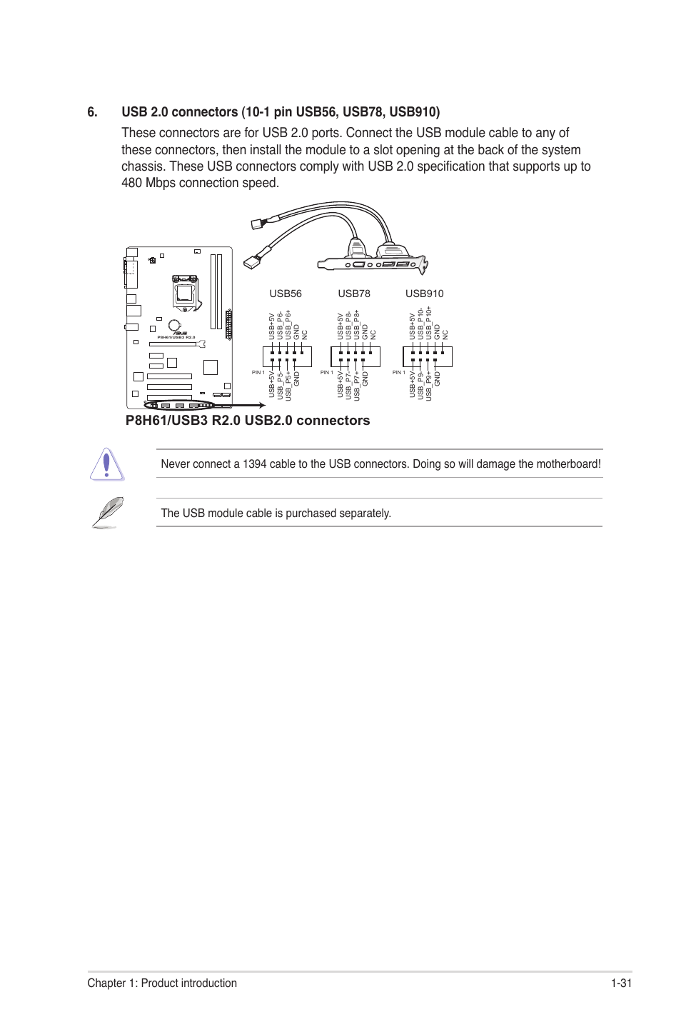 31 chapter 1: product introduction | Asus P8H61/USB3 R2.0 User Manual | Page 41 / 78