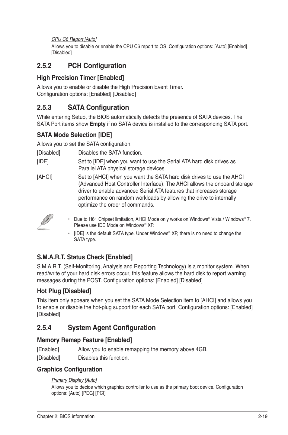 2 pch configuration, 3 sata configuration, 4 system agent configuration | Pch configuration -19, Sata configuration -19, System agent configuration -19 | Asus P8H61/USB3 R2.0 User Manual | Page 63 / 78