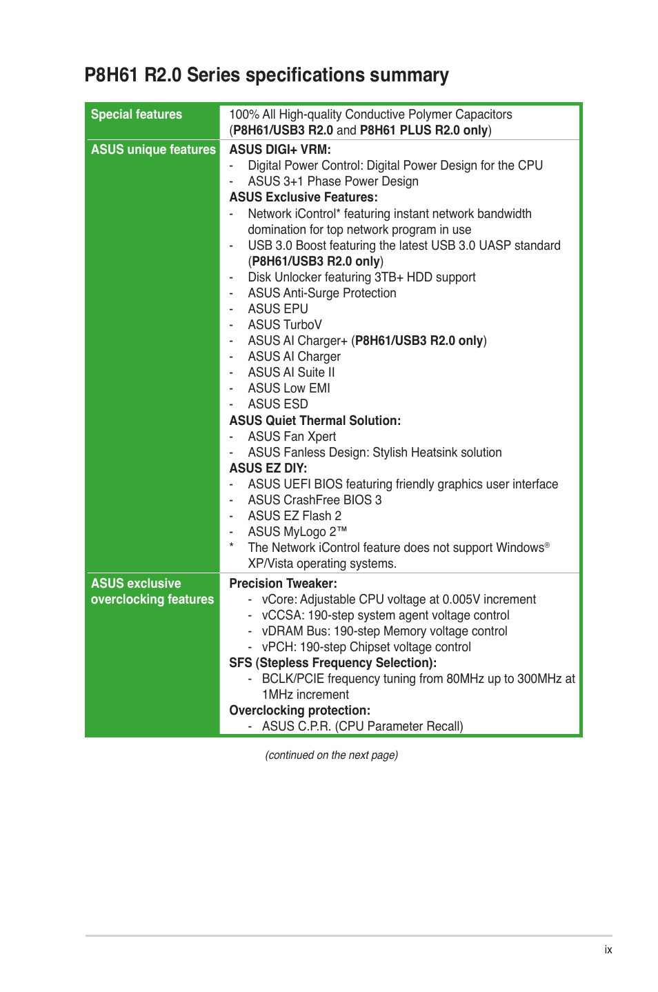 Asus P8H61/USB3 R2.0 User Manual | Page 9 / 78