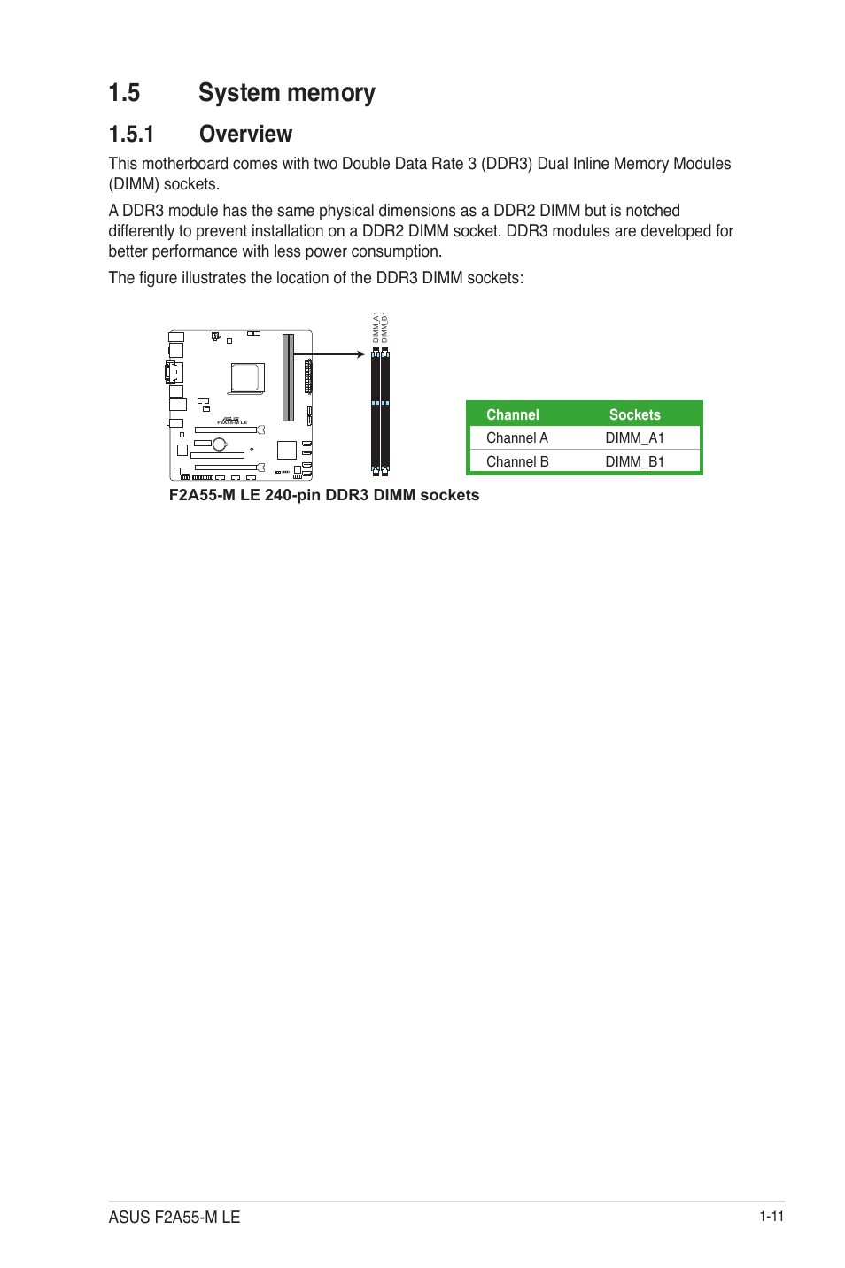 5 system memory, 1 overview, 5 system memory -11 | Overview -11 | Asus F2A55-M LE User Manual | Page 23 / 78