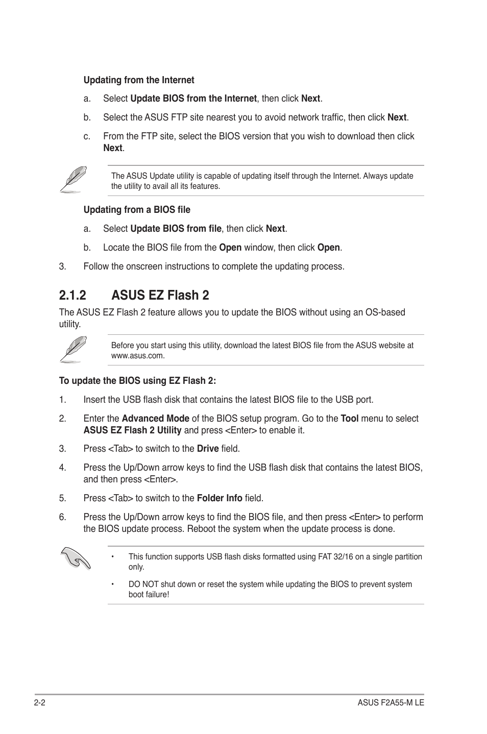 2 asus ez flash 2, Asus ez flash 2 -2 | Asus F2A55-M LE User Manual | Page 44 / 78