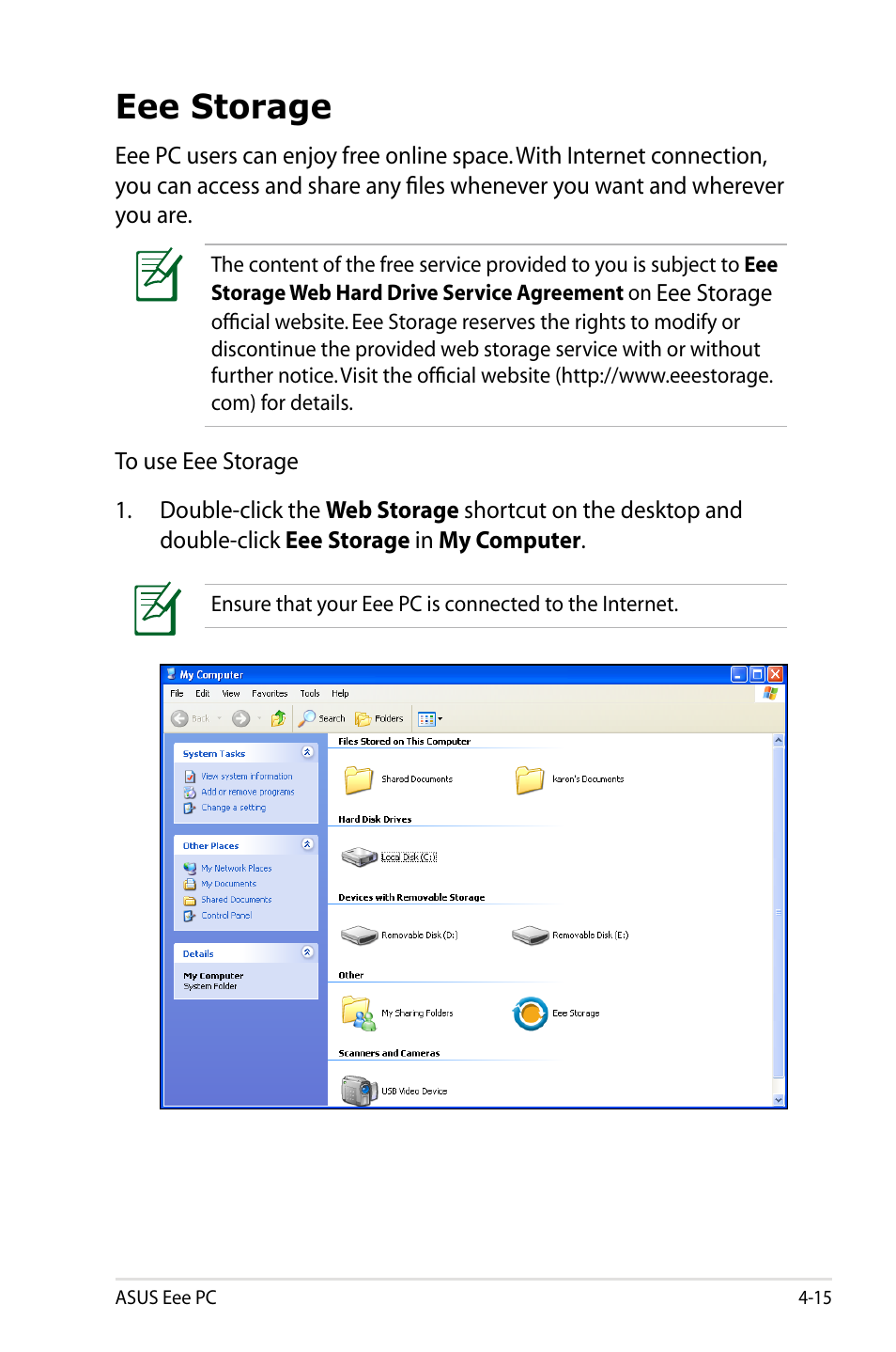 Eee storage | Asus Eee PC 900A/XP User Manual | Page 55 / 76