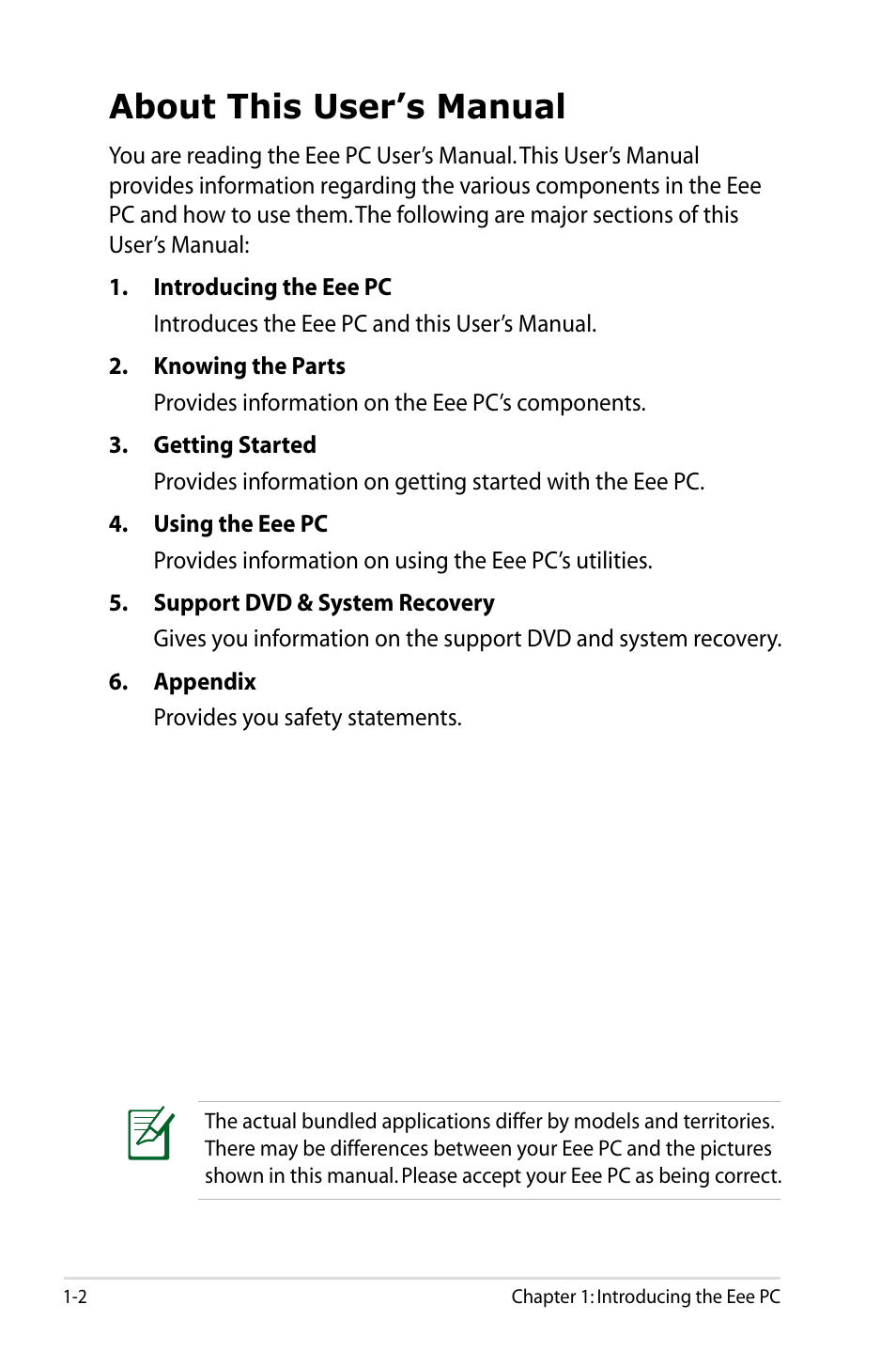 About this user’s manual | Asus Eee PC 900A/XP User Manual | Page 6 / 76