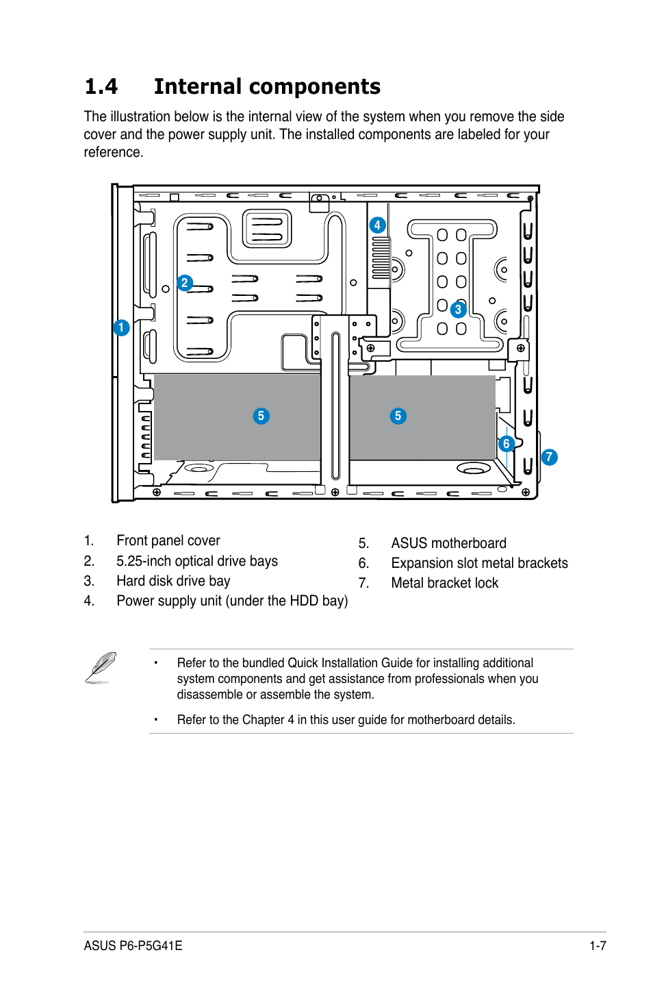 4 internal components, Internal.components -7 | Asus P6-P5G41E User Manual | Page 17 / 67