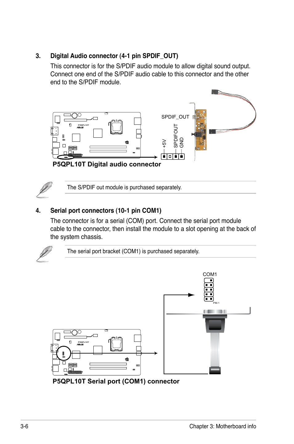 P5qpl10t serial port (com1) connector | Asus P6-P5G41E User Manual | Page 35 / 67