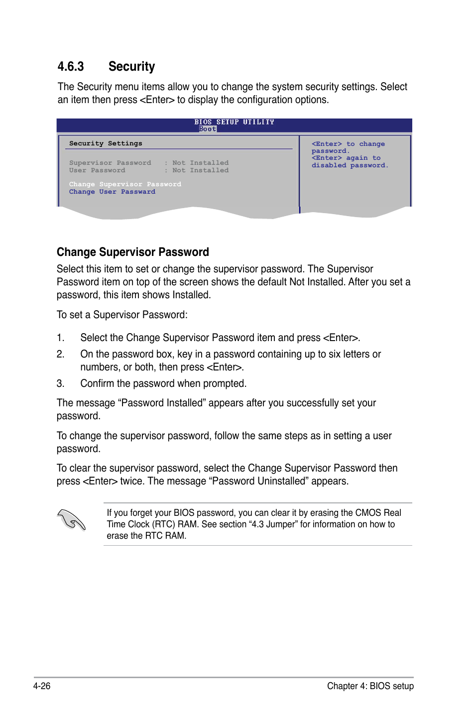 3 security, Security -26, Security | Change.supervisor.password | Asus P6-P5G41E User Manual | Page 63 / 67