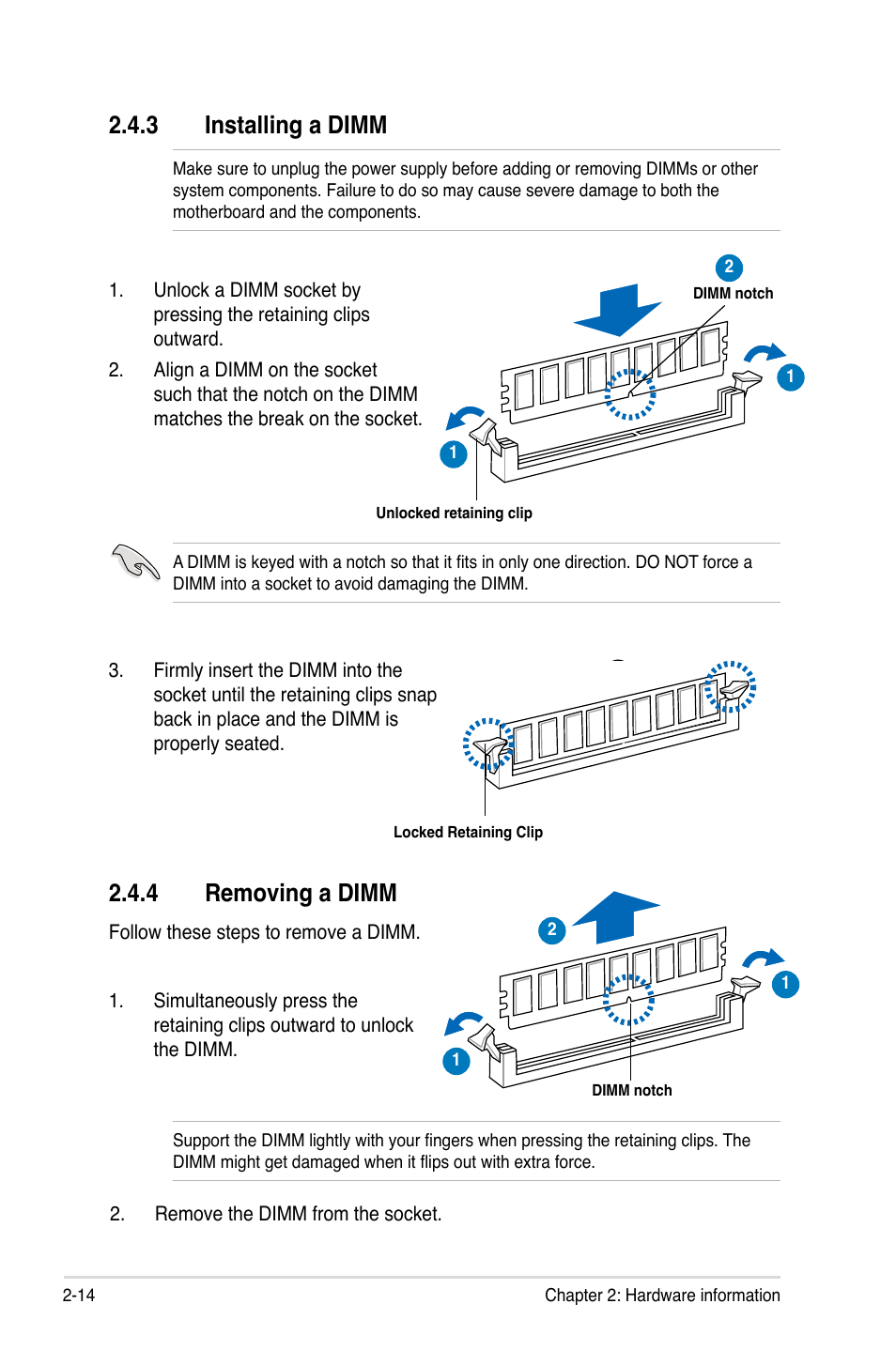 4 removing a dimm, 3 installing a dimm | Asus P5Q3 Deluxe/WiFi-AP @n User Manual | Page 38 / 64