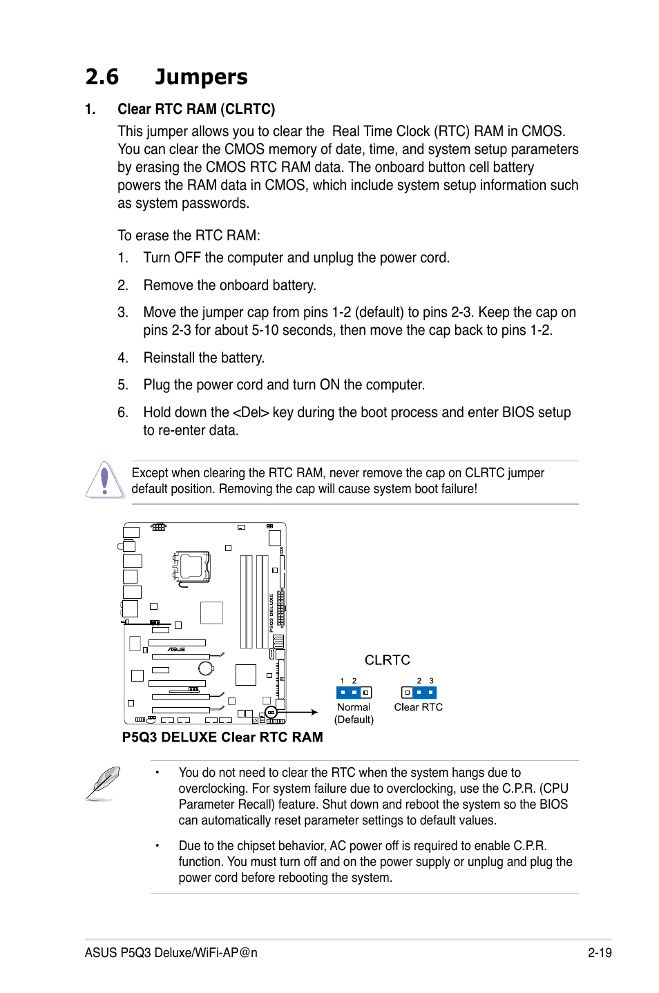 6 jumpers | Asus P5Q3 Deluxe/WiFi-AP @n User Manual | Page 43 / 64