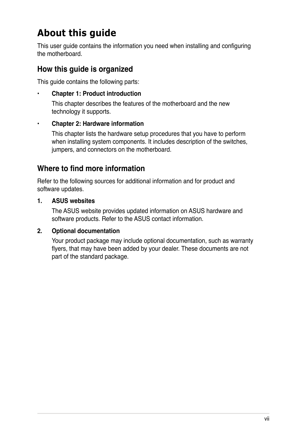 About this guide, How this guide is organized, Where to find more information | Asus P5Q3 Deluxe/WiFi-AP @n User Manual | Page 7 / 64