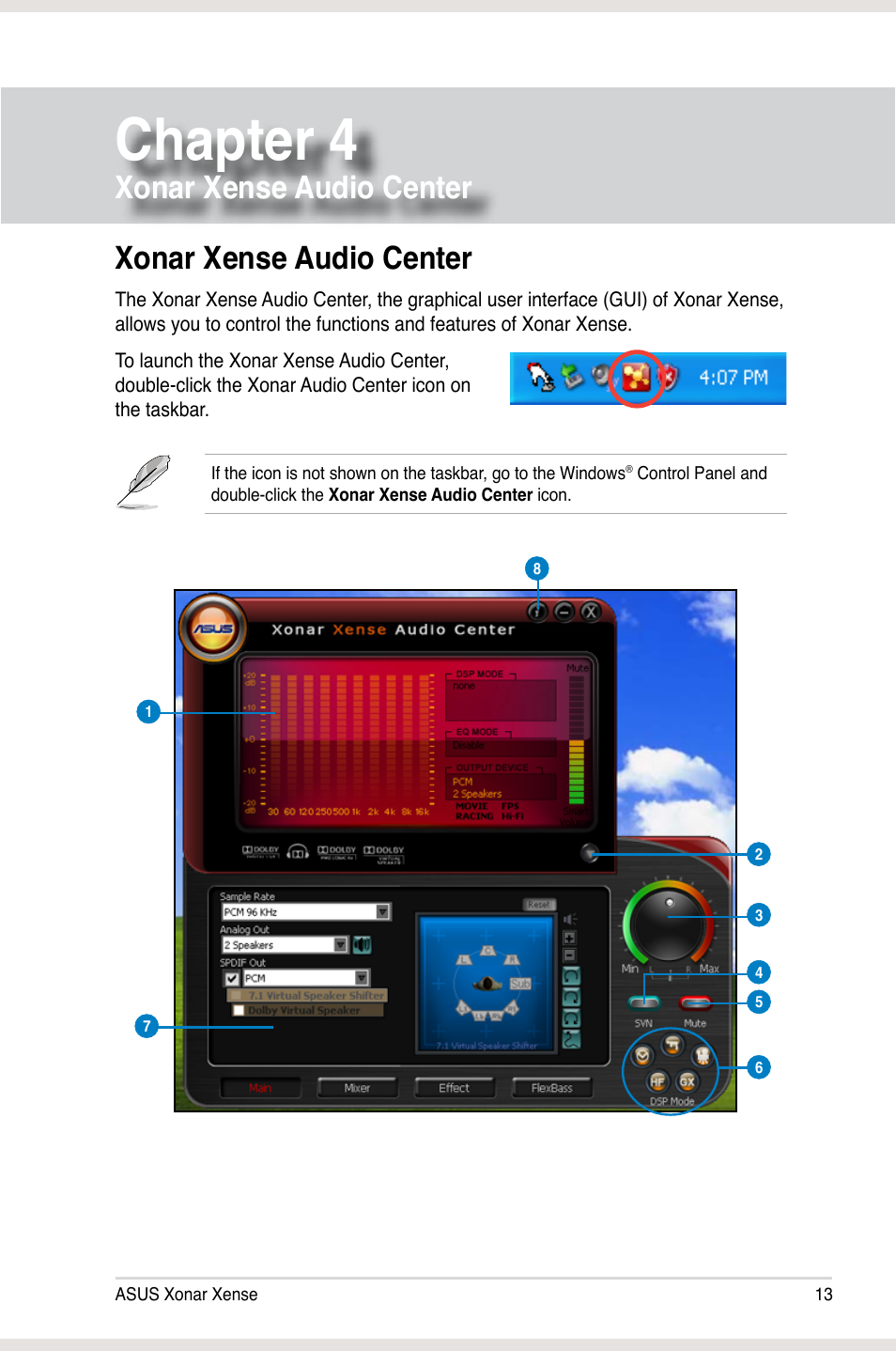 Chapter 4, Xonar xense audio center, Chapter 4 xonar xense audio center | Asus Xonar Xense User Manual | Page 22 / 47