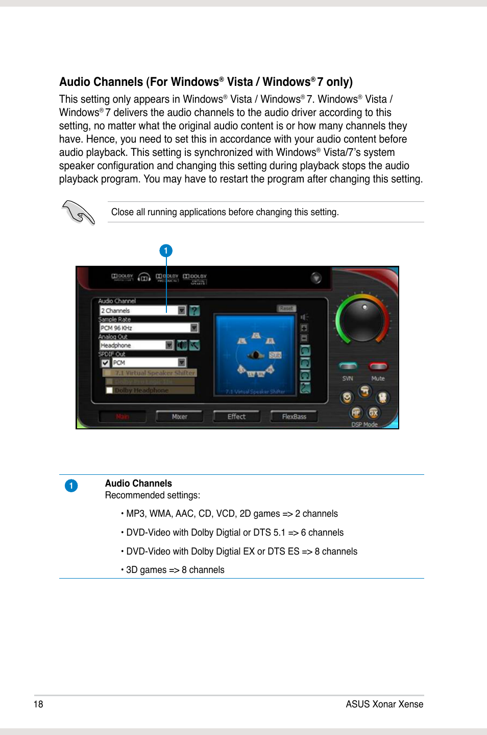 Audio channels (for windows, Vista / windows, 7 only) | Asus Xonar Xense User Manual | Page 27 / 47