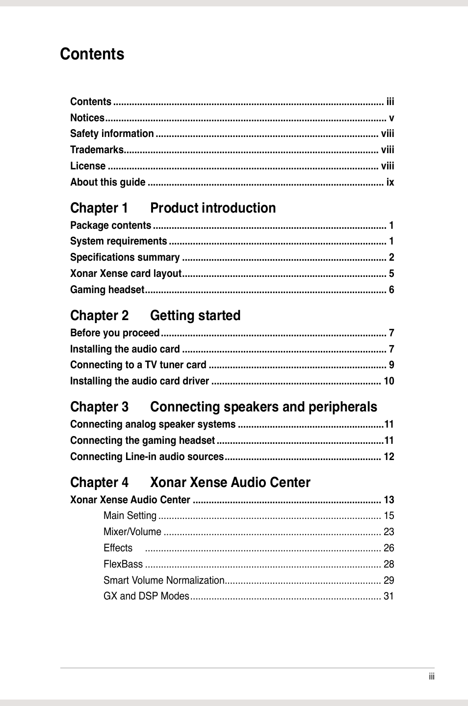 Asus Xonar Xense User Manual | Page 3 / 47