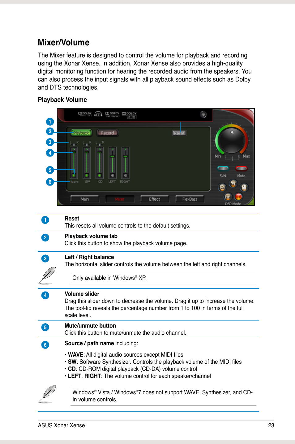 Mixer/volume | Asus Xonar Xense User Manual | Page 32 / 47