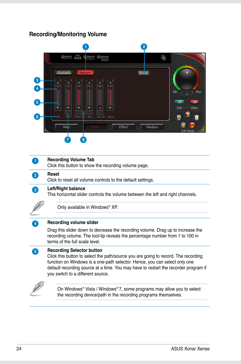 Recording/monitoring volume | Asus Xonar Xense User Manual | Page 33 / 47