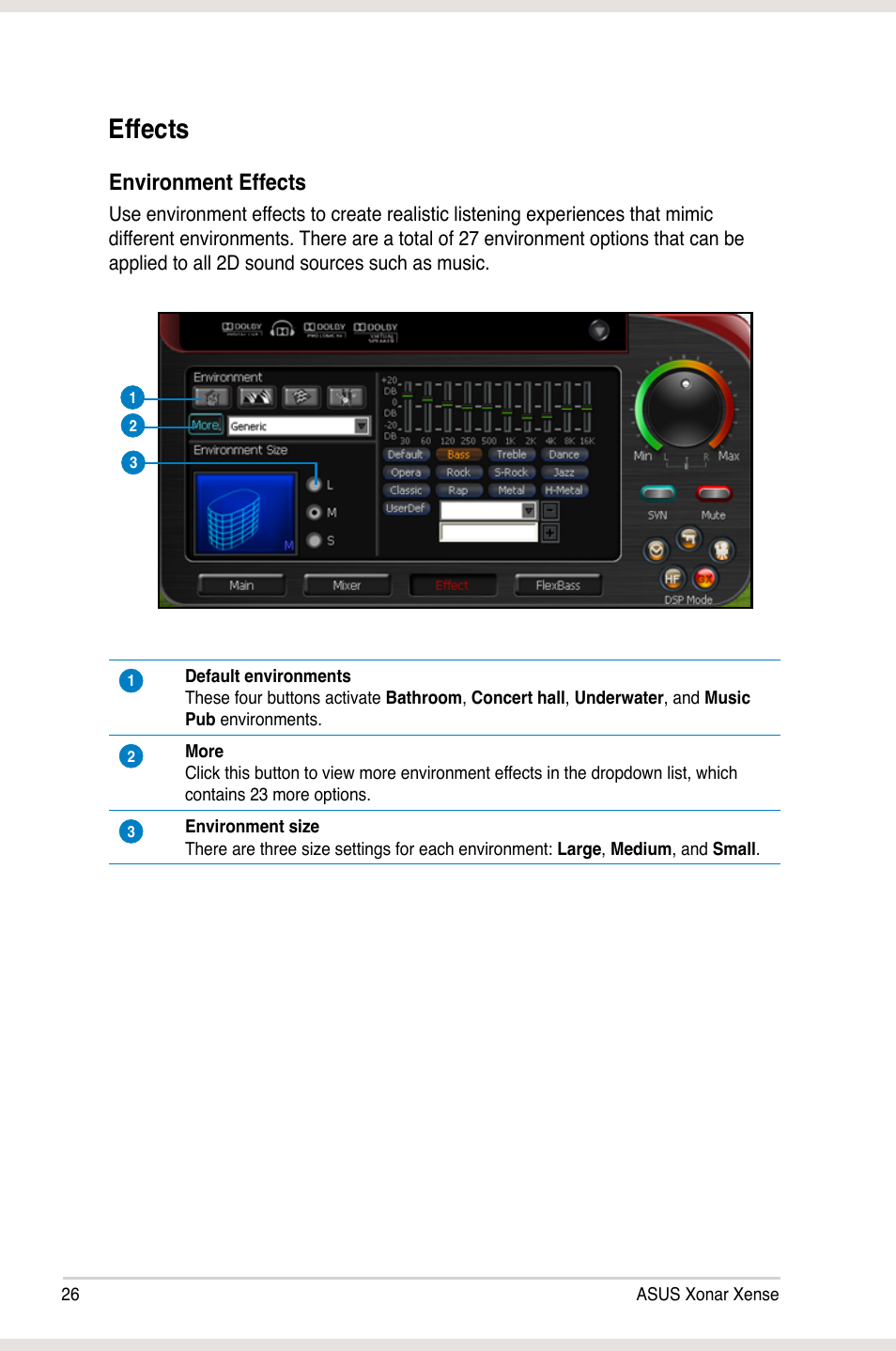 Effects, Environment effects | Asus Xonar Xense User Manual | Page 35 / 47