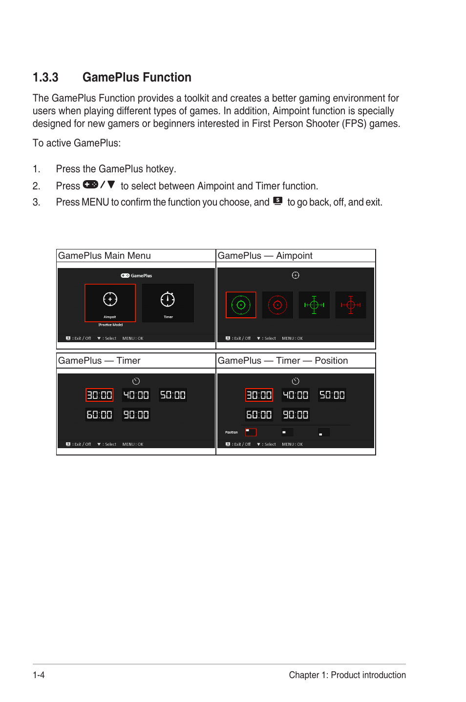 Gameplus function -4, 3 gameplus function | Asus VG248QE User Manual | Page 12 / 25