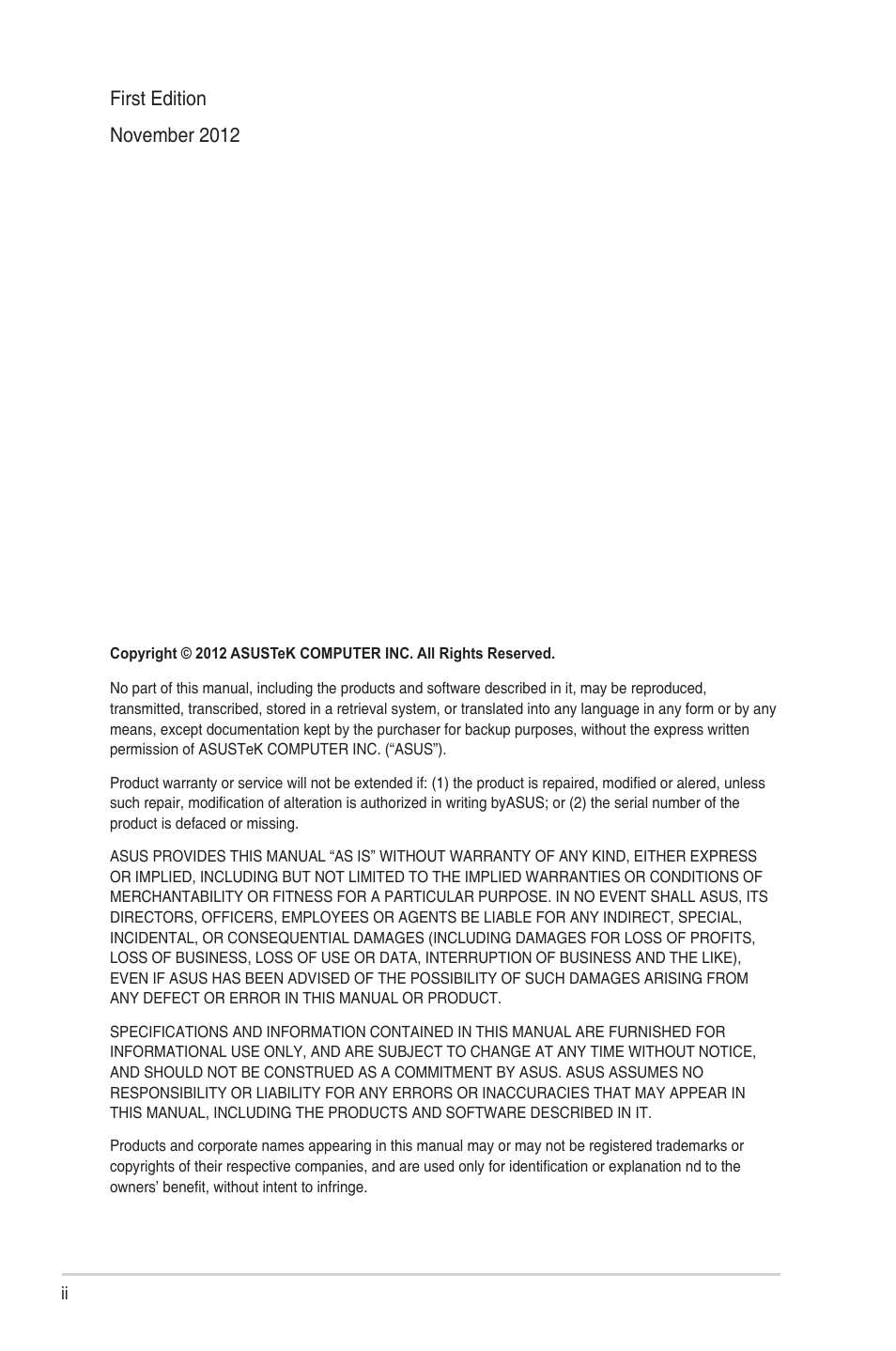 First edition november 2012 | Asus VG248QE User Manual | Page 2 / 25