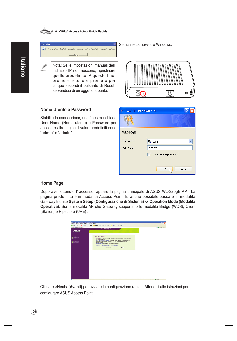 Italiano | Asus WL-320gE User Manual | Page 107 / 172