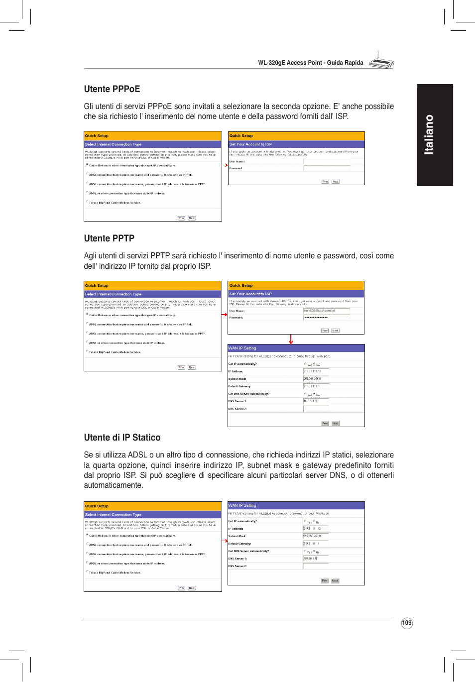 Italiano | Asus WL-320gE User Manual | Page 110 / 172