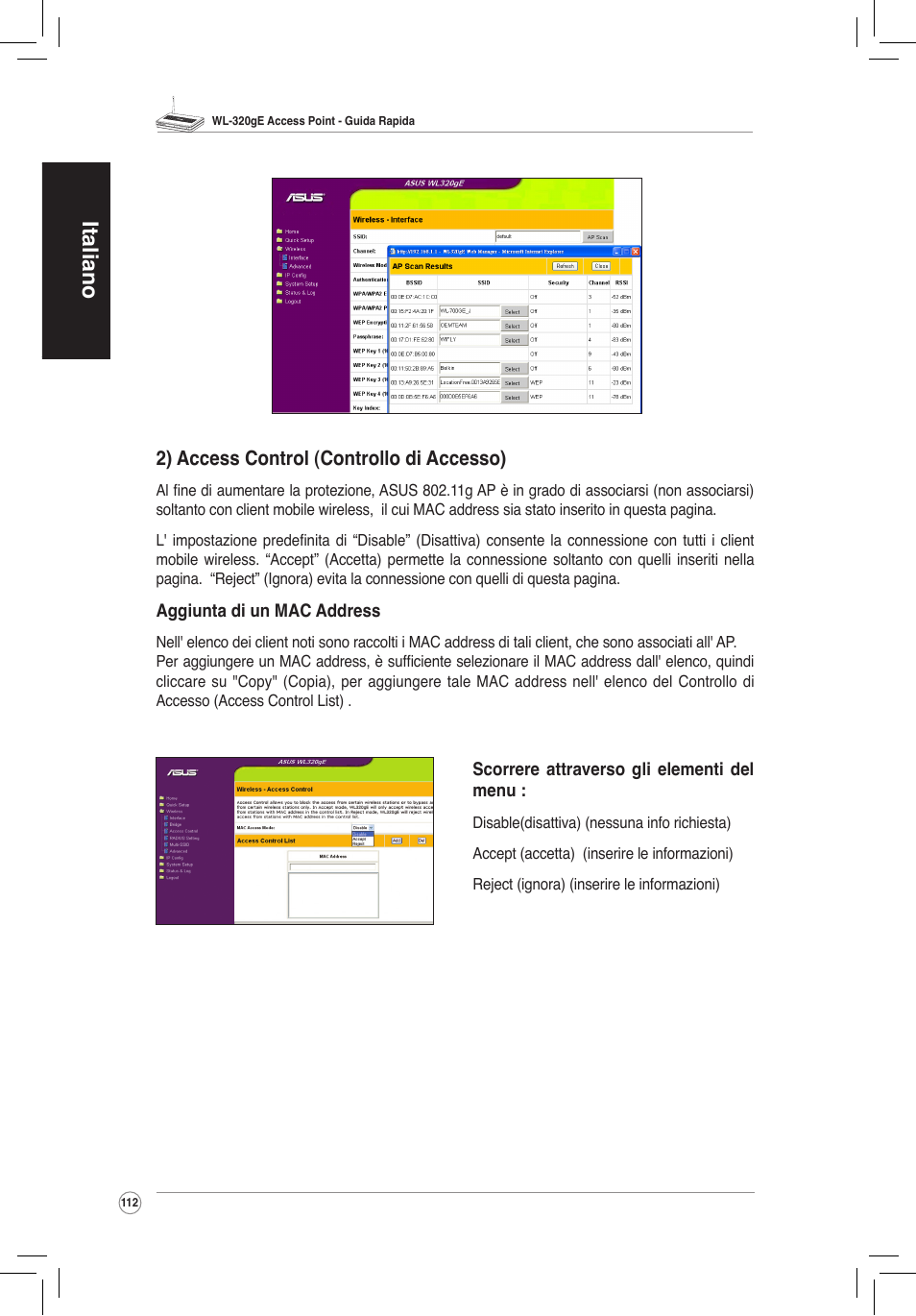 Italiano | Asus WL-320gE User Manual | Page 113 / 172