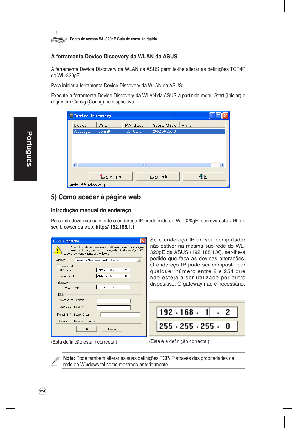 Português, 5) como aceder à página web | Asus WL-320gE User Manual | Page 125 / 172