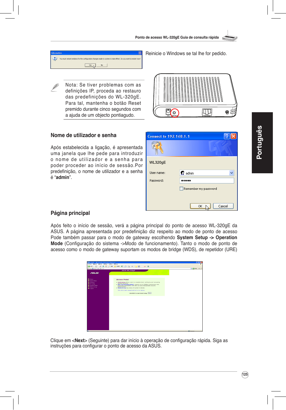 Português | Asus WL-320gE User Manual | Page 126 / 172