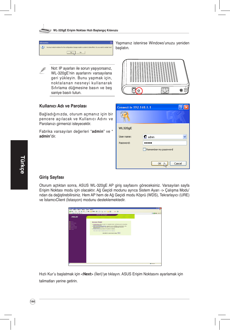 Türkçe | Asus WL-320gE User Manual | Page 145 / 172