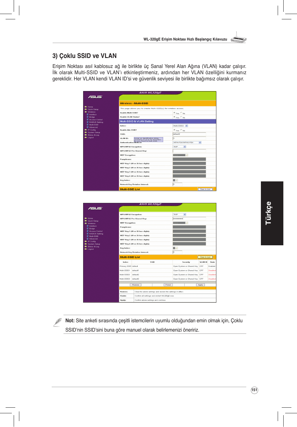 Türkçe, 3) çoklu ssid ve vlan | Asus WL-320gE User Manual | Page 152 / 172