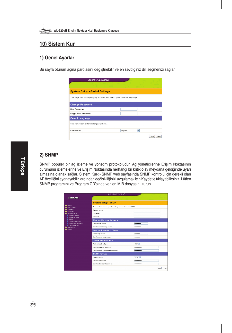 Türkçe 10) sistem kur | Asus WL-320gE User Manual | Page 153 / 172