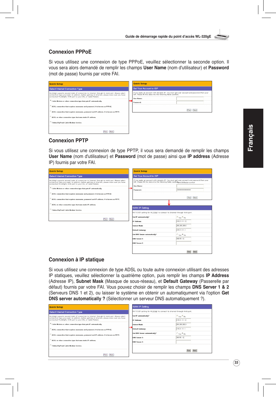 Français | Asus WL-320gE User Manual | Page 34 / 172