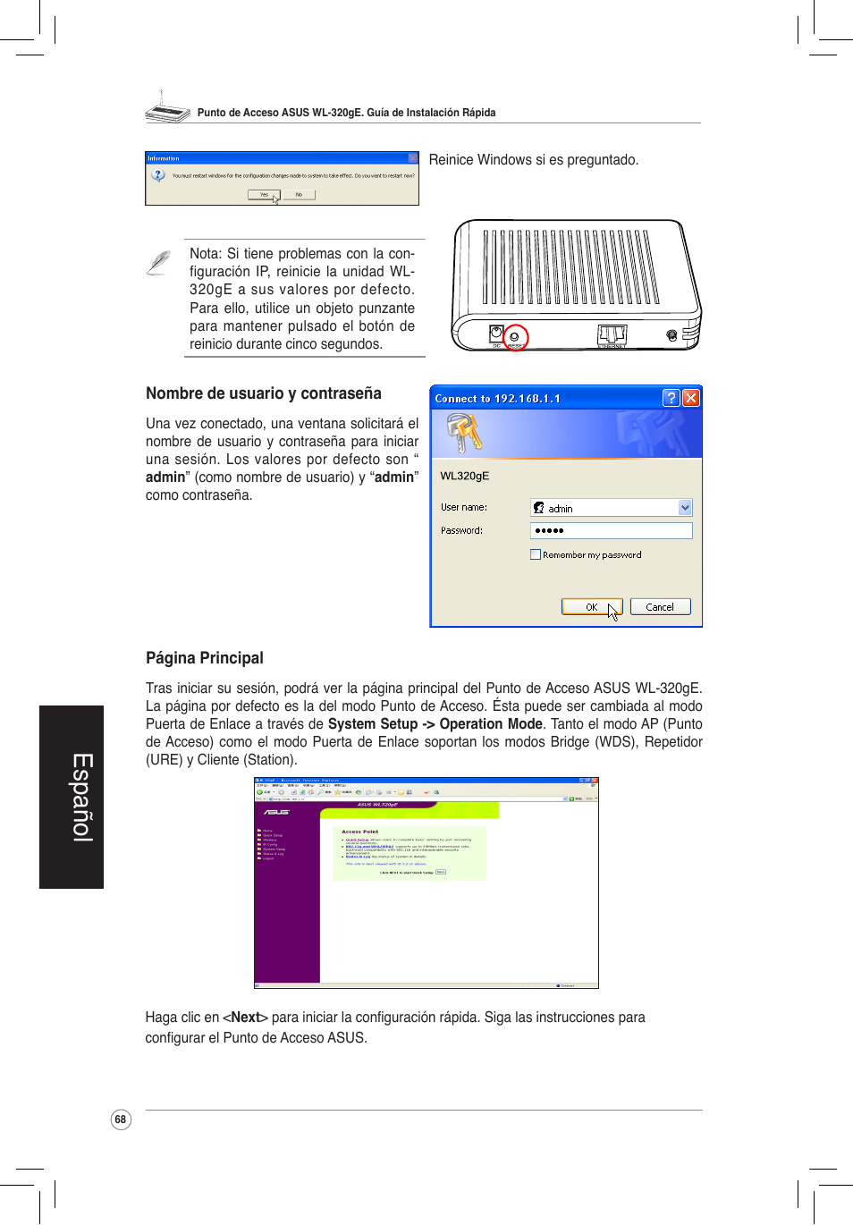 Español | Asus WL-320gE User Manual | Page 69 / 172