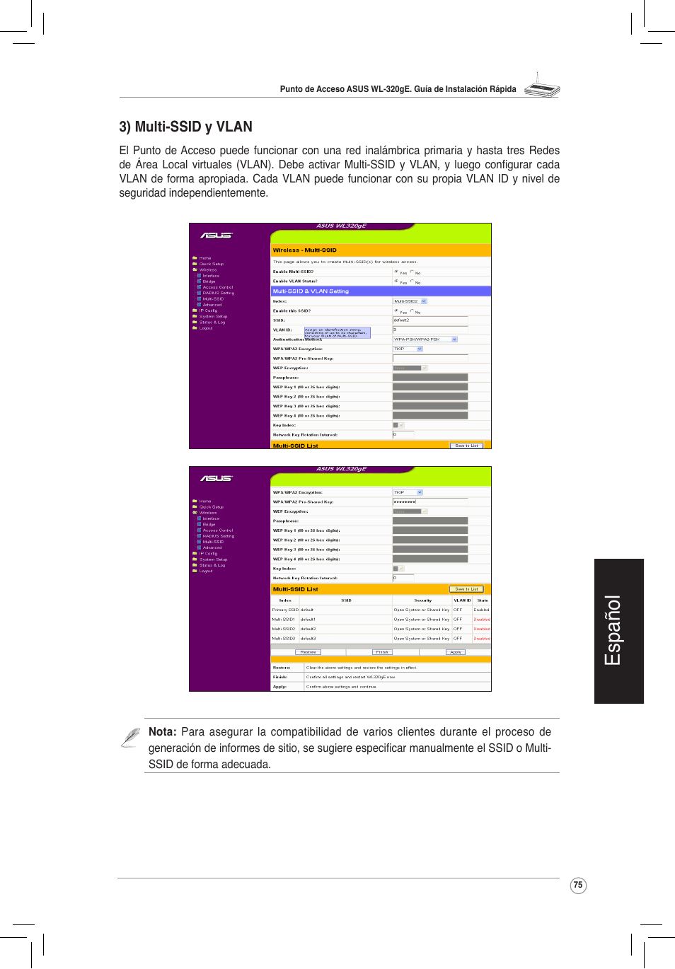 Español | Asus WL-320gE User Manual | Page 76 / 172