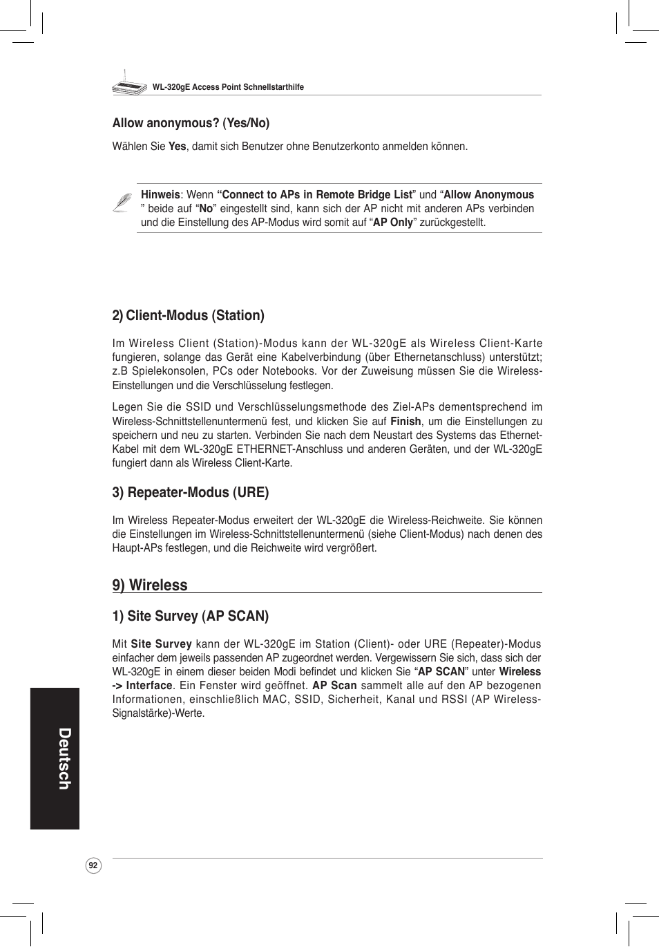 Deutsch, 9) wireless | Asus WL-320gE User Manual | Page 93 / 172