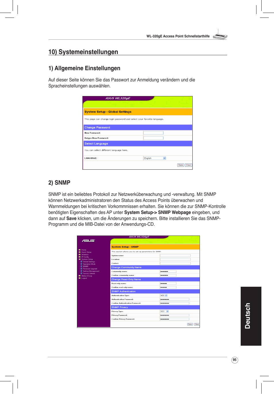 Deutsch 10) systemeinstellungen | Asus WL-320gE User Manual | Page 96 / 172