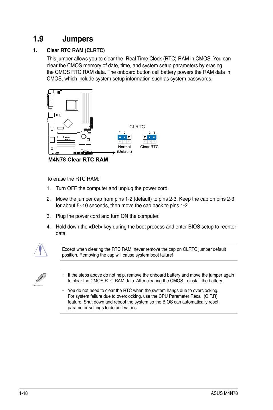 9 jumpers, Jumpers -18 | Asus M4N78 User Manual | Page 28 / 60