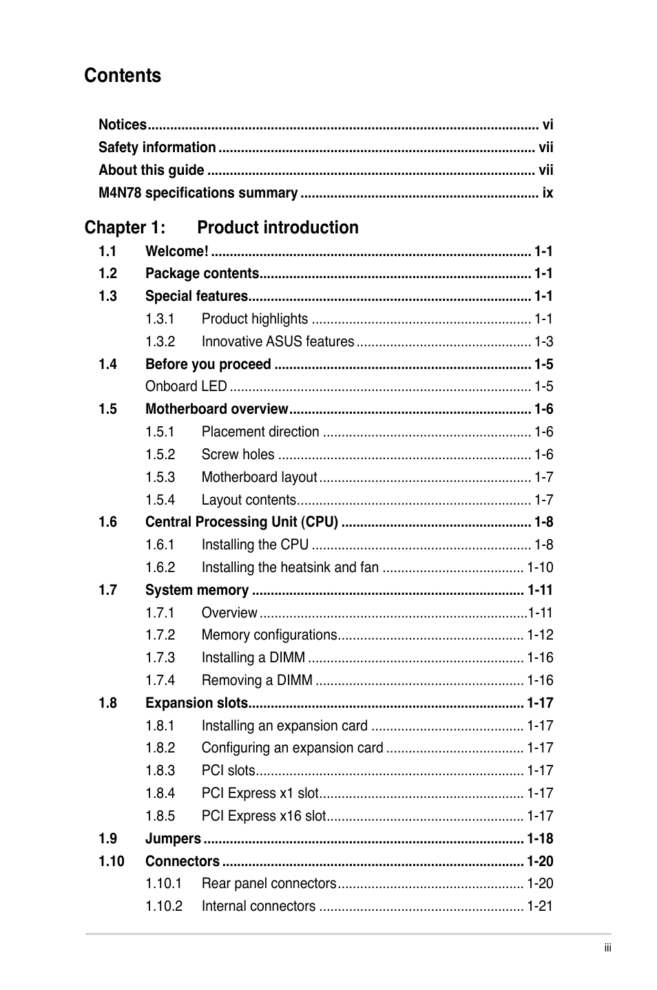 Asus M4N78 User Manual | Page 3 / 60