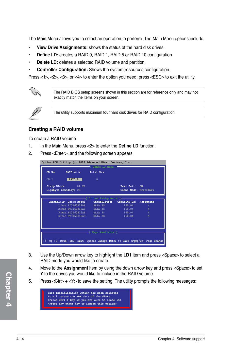 Chapter 4, Creating a raid volume | Asus M4A79XTD EVO/USB3 User Manual | Page 102 / 112